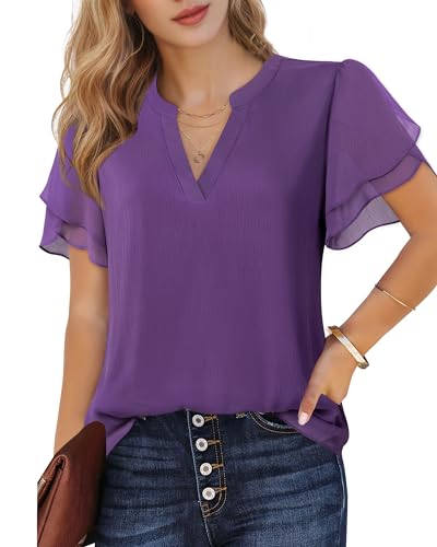 Lotusmile Women's Puff Sleeve Dressy Blouse - Purple
