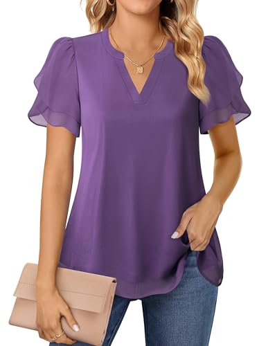 Lotusmile Women's Puff Sleeve Dressy Blouse - Purple