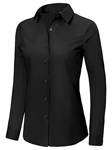 Women's Wrinkle-Free Black Button-Down Shirt - Size M