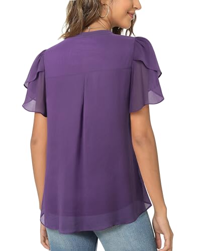 Lotusmile Women's Puff Sleeve Dressy Blouse - Purple