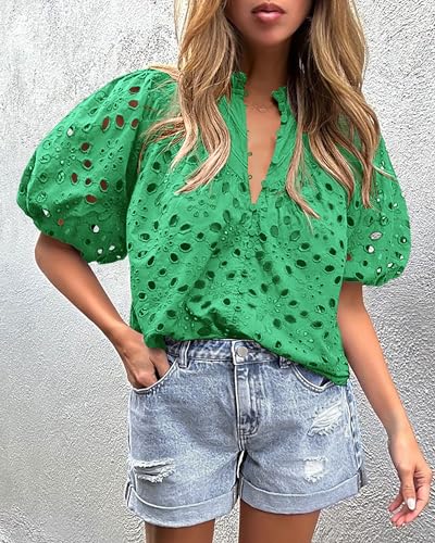 PRETTYGARDEN Women's V-Neck Lace Embroidered Blouse