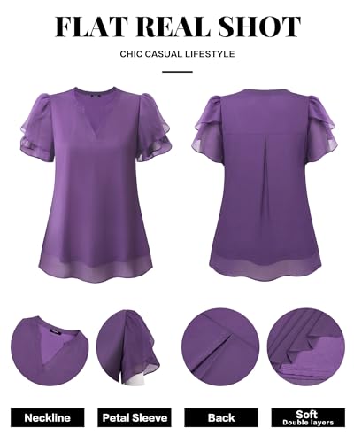 Lotusmile Women's Puff Sleeve Dressy Blouse - Purple