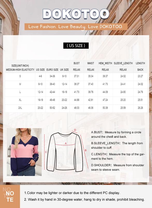Dokotoo Women's V Neck Long Sleeve Casual Tops