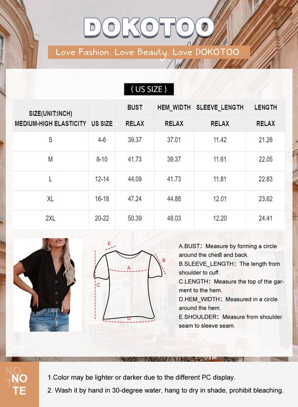 Dokotoo Women's Summer V-Neck Button-Down Shirt