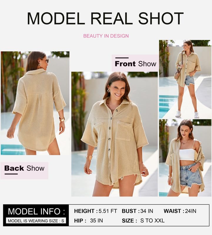 Waffle Knit Bell Sleeve Button-Up Shacket for Women