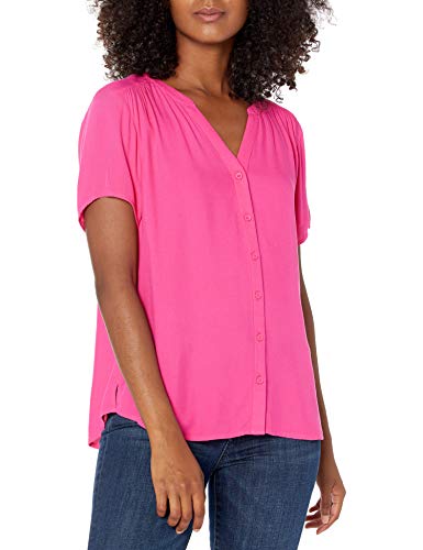 Bright Pink Women's Short-Sleeve Woven Blouse