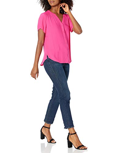 Bright Pink Women's Short-Sleeve Woven Blouse