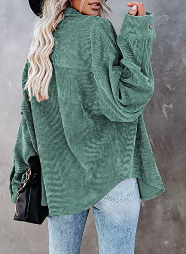 Dokotoo Women's V-Neck Pocket Corduroy Blouse M Green
