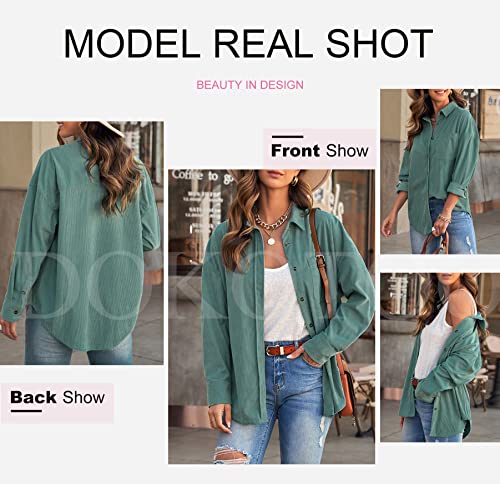 Dokotoo Women's V-Neck Pocket Corduroy Blouse M Green