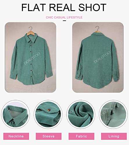 Dokotoo Women's V-Neck Pocket Corduroy Blouse M Green