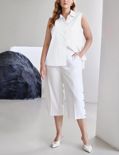 Zeagoo Women's Button Down Sleeveless Blouse, White, XL