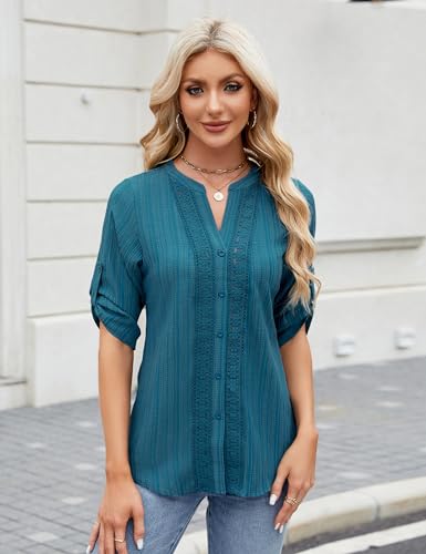Blooming Jelly Women's V-Neck Lace Blouse Top