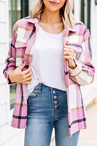 Trendy Pink Plaid Flannel Shacket for Women