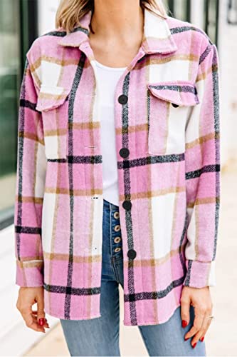 Trendy Pink Plaid Flannel Shacket for Women