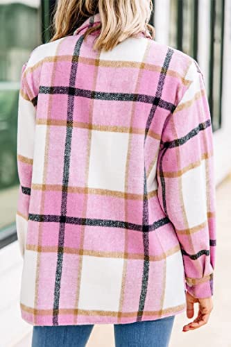 Trendy Pink Plaid Flannel Shacket for Women