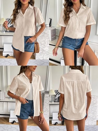 Plus Size Short Sleeve Button Down Linen Shirt