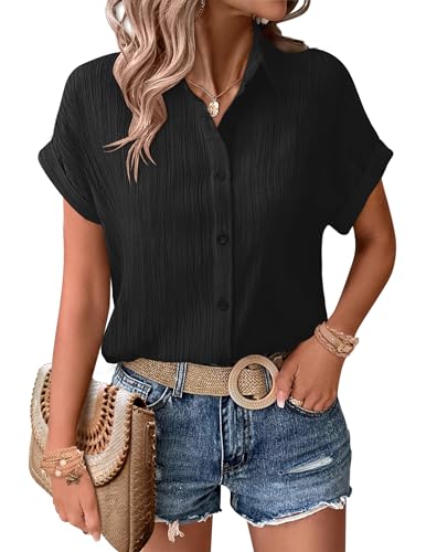 Zeagoo Women's Short Sleeve Black Collar Shirt