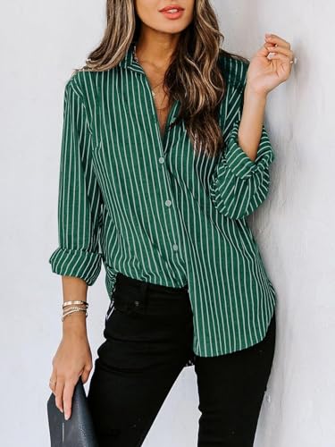 Zeagoo Women's Striped Long Sleeve Button-Down Blouse