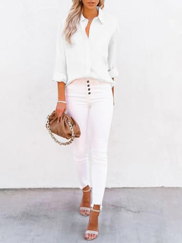 Women's Long Sleeve Wrinkle-Free Button Down Shirt - White