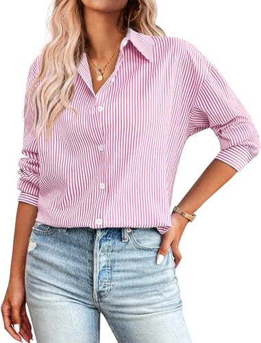 Zeagoo Women's Soft Cotton Striped Long Sleeve Shirt