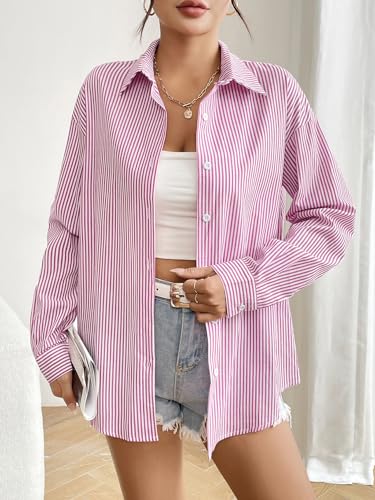 Zeagoo Women's Soft Cotton Striped Long Sleeve Shirt