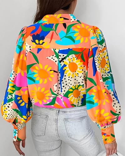 BTFBM Women's Boho V Neck Button Down Blouse