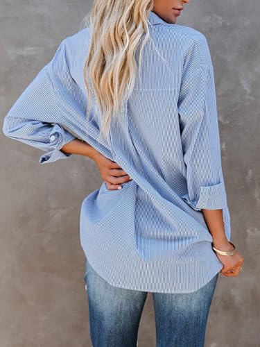 Aoudery Women's Striped Long Sleeve Button-Up Shirt