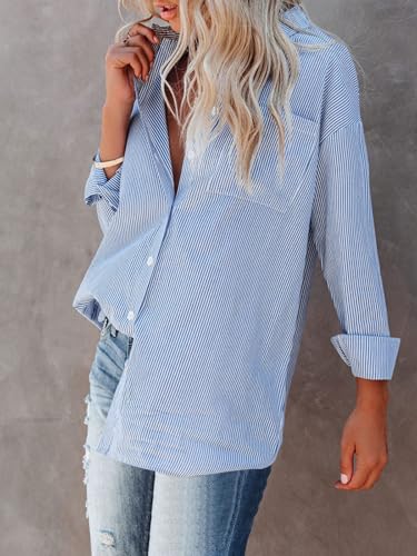 Aoudery Women's Striped Long Sleeve Button-Up Shirt