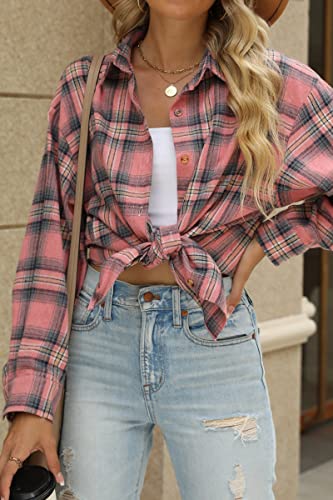 CHYRII Women's Plaid Button-Down Flannel Shirt