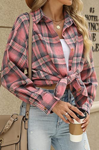 CHYRII Women's Plaid Button-Down Flannel Shirt