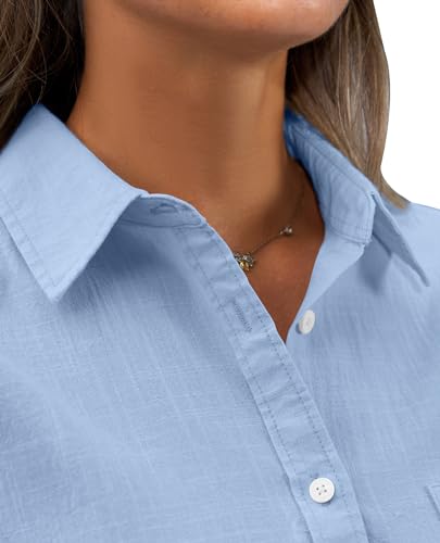 Women's Cotton Long Sleeve Button-Down Shirt - Blue