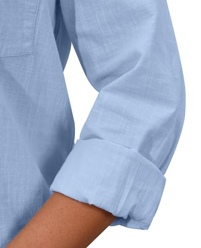 Women's Cotton Long Sleeve Button-Down Shirt - Blue
