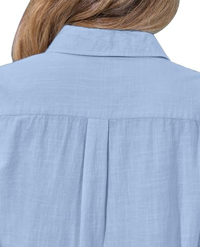 Women's Cotton Long Sleeve Button-Down Shirt - Blue