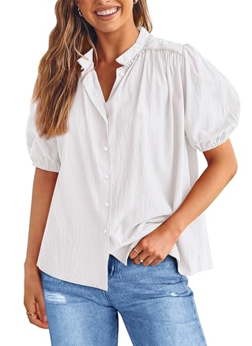 PRETTYGARDEN Women's Summer V-Neck Lantern Sleeve Top