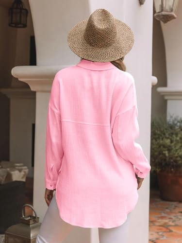 Pink Oversized Cotton Button-Down Shirt for Women