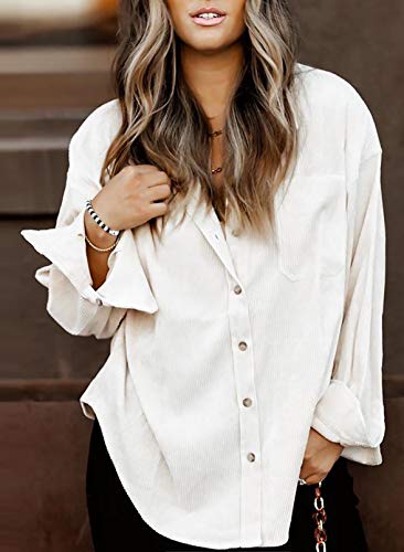 Beige Corduroy Button-Down Long Sleeve Shirt