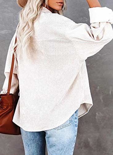 Beige Corduroy Button-Down Long Sleeve Shirt