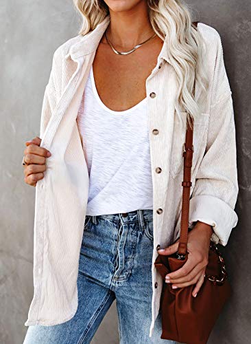 Beige Corduroy Button-Down Long Sleeve Shirt
