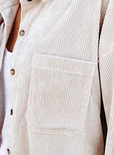 Beige Corduroy Button-Down Long Sleeve Shirt