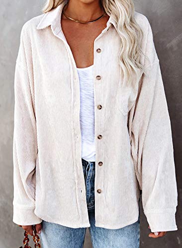 Beige Corduroy Button-Down Long Sleeve Shirt