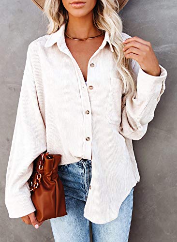 Beige Corduroy Button-Down Long Sleeve Shirt