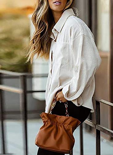 Beige Corduroy Button-Down Long Sleeve Shirt