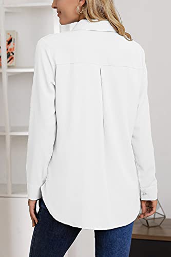 Chic White Chiffon V Neck Button Down Blouse