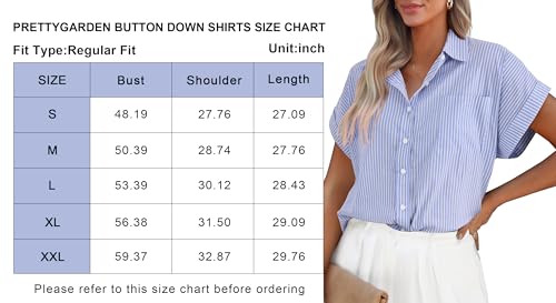 PrettyGarden Women's Blue Striped Button-Down Blouse