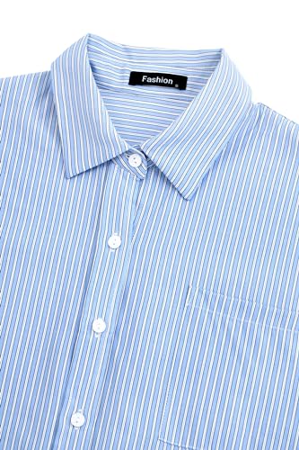 PrettyGarden Women's Blue Striped Button-Down Blouse
