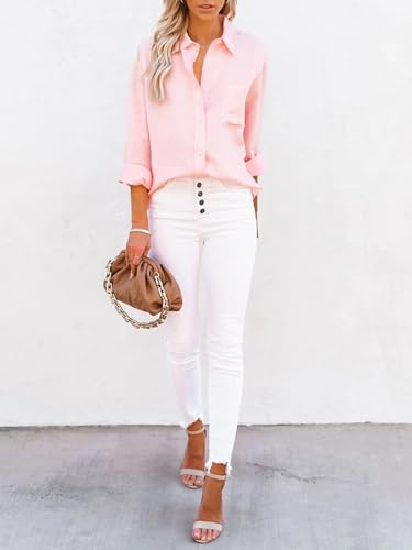 Pink V-Neck Long Sleeve Button Down Shirt XL