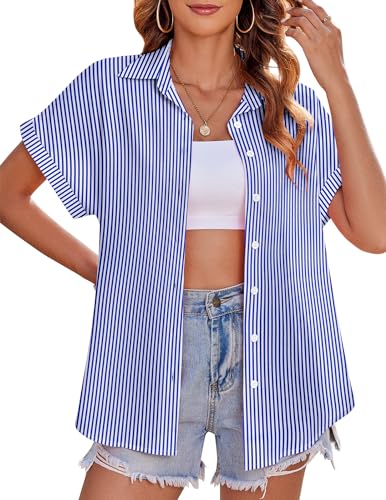 Zeagoo Blue Striped Short Sleeve Business Shirt