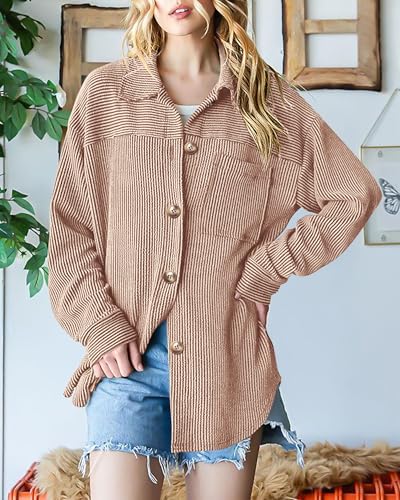 PRETTYGARDEN Women's Long Sleeve Button Down Shacket