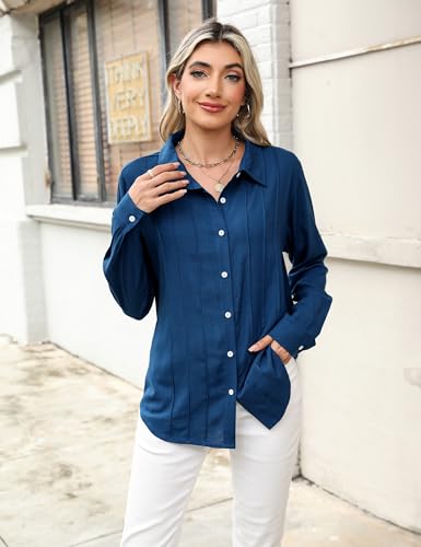 Blooming Jelly Women's V Neck Linen Button Down Blouse