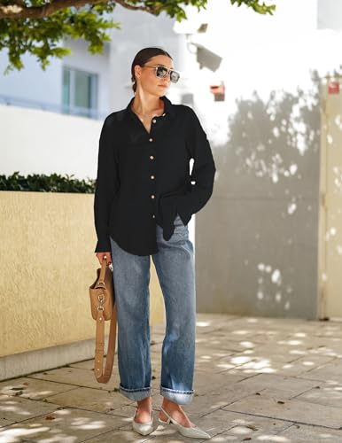 HOTOUCH Women's Black Oversized Button Down Shirt